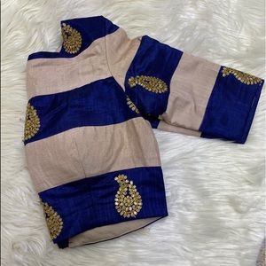 stripped contrast blue blouse.